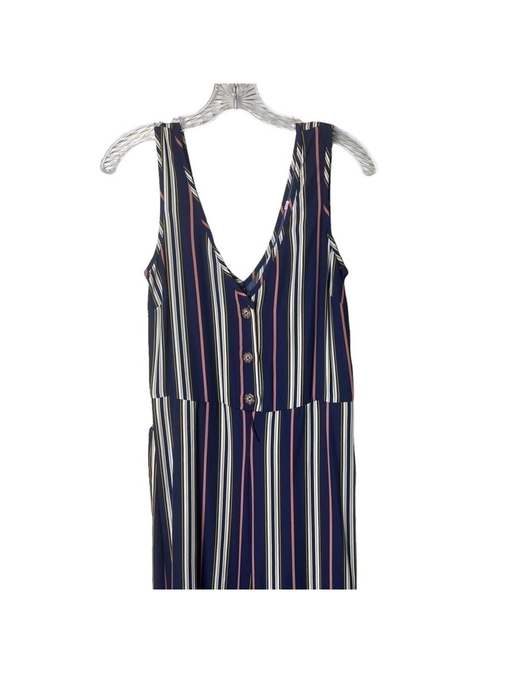 Xhilaration Womens Navy Blue Striped Wide Leg Cropped Jumpsuit Sleeveless Size S - Picture 2 of 13